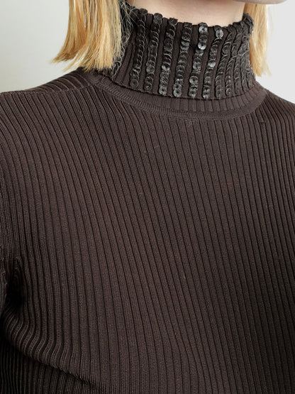 Sequins Highneck Rib Knit