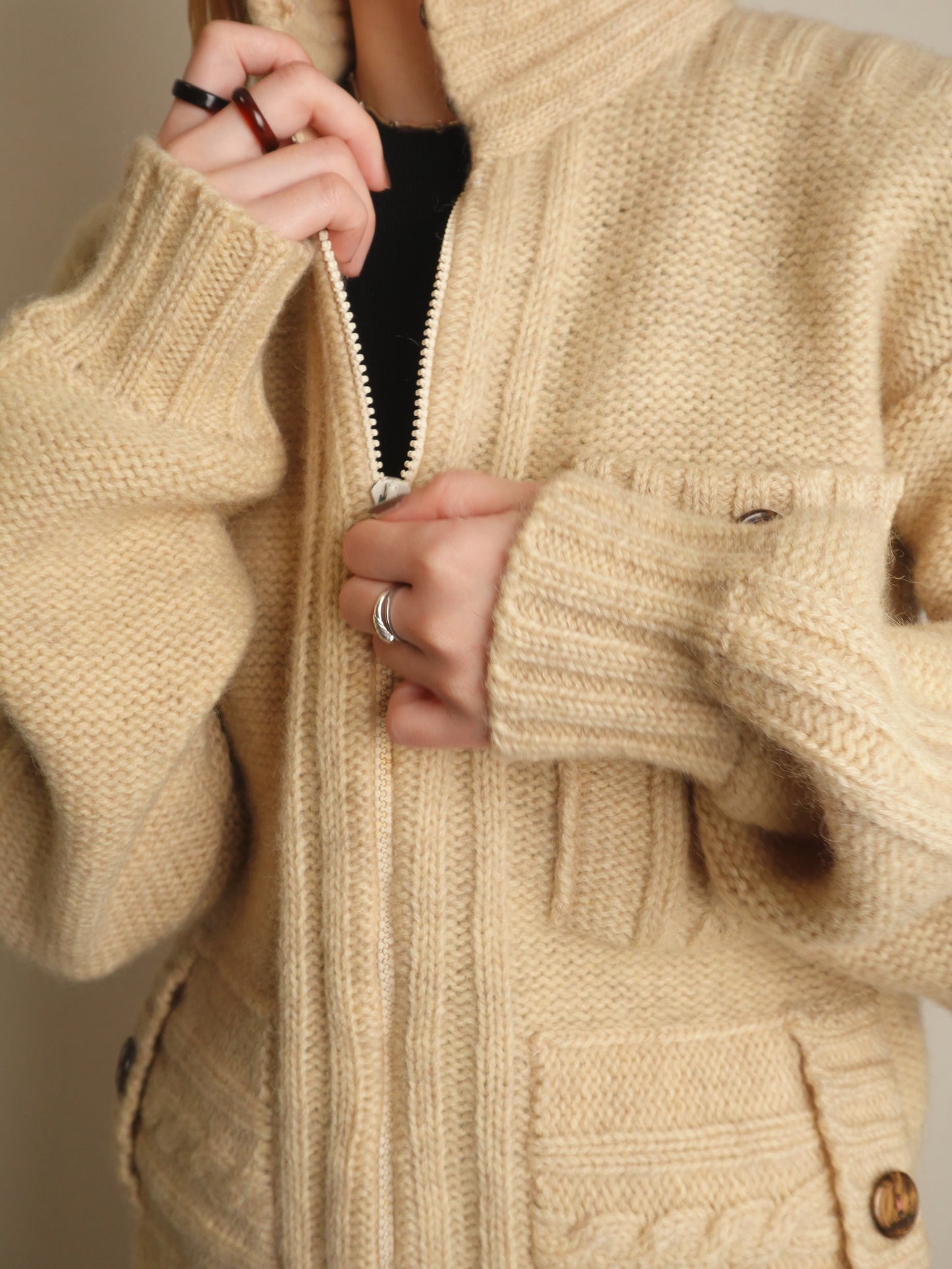 70s~ Cable Full zipup Knit