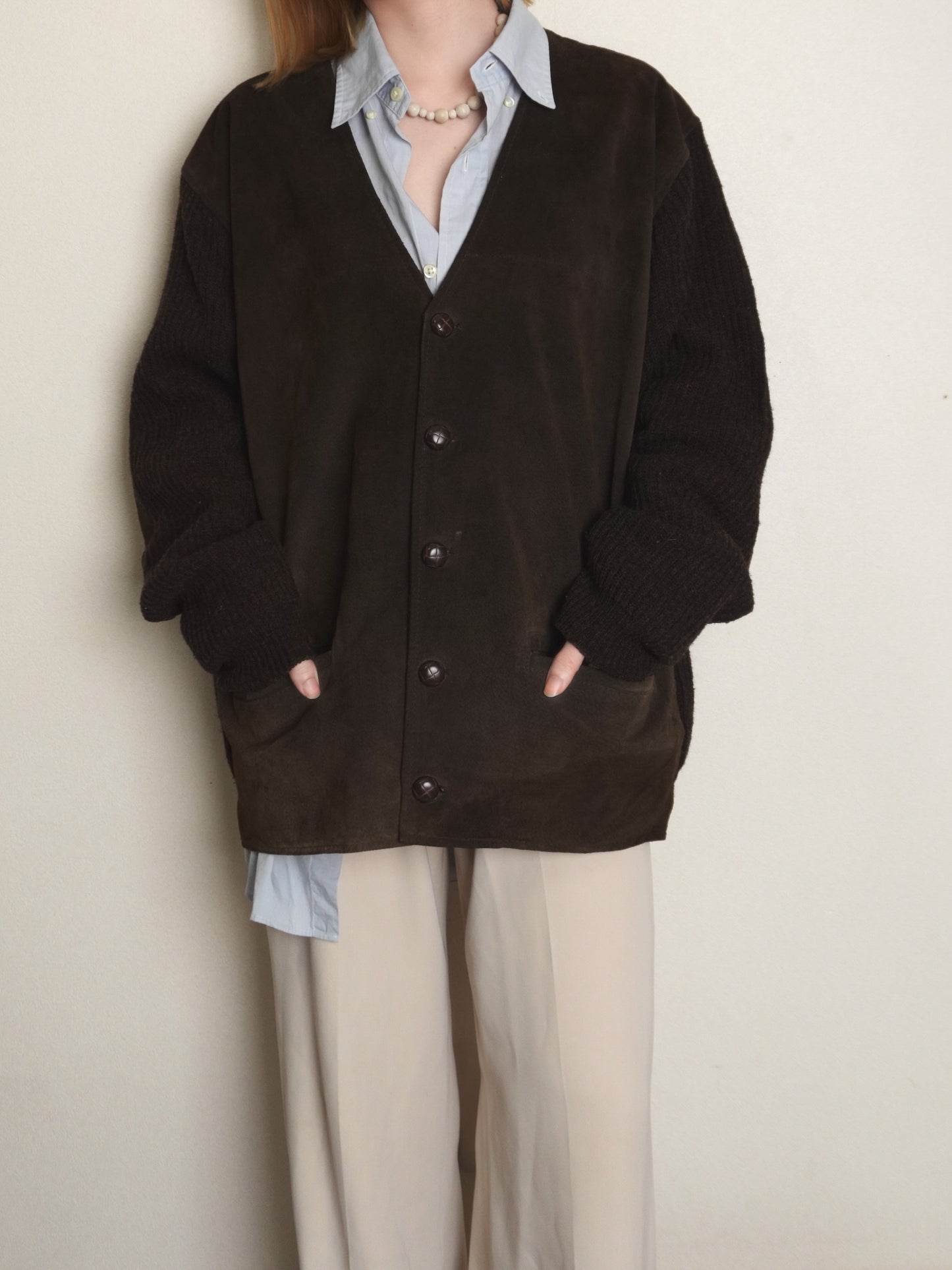 Suede Knit Docking Cardigan