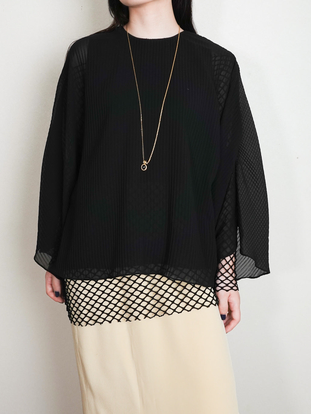 Pleats Sheer Blouse