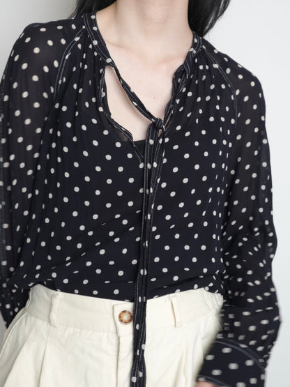 "POLO PALPH LAUREN" Dots Tie Blouse