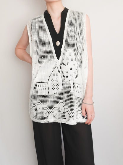 Remake Deep neck Crochet Vest