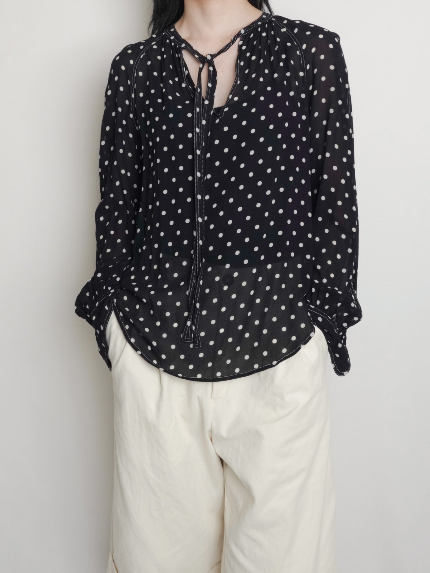 "POLO PALPH LAUREN" Dots Tie Blouse