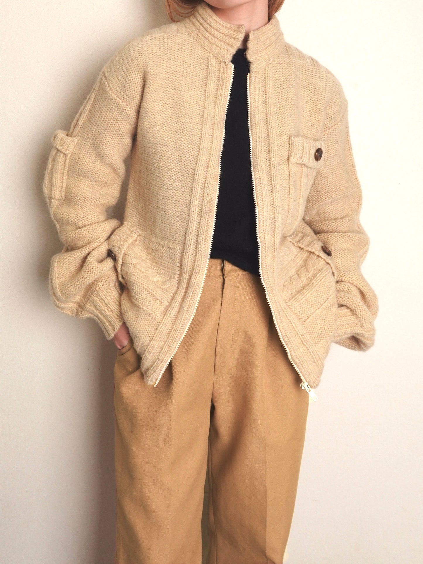 70s~ Cable Full zipup Knit