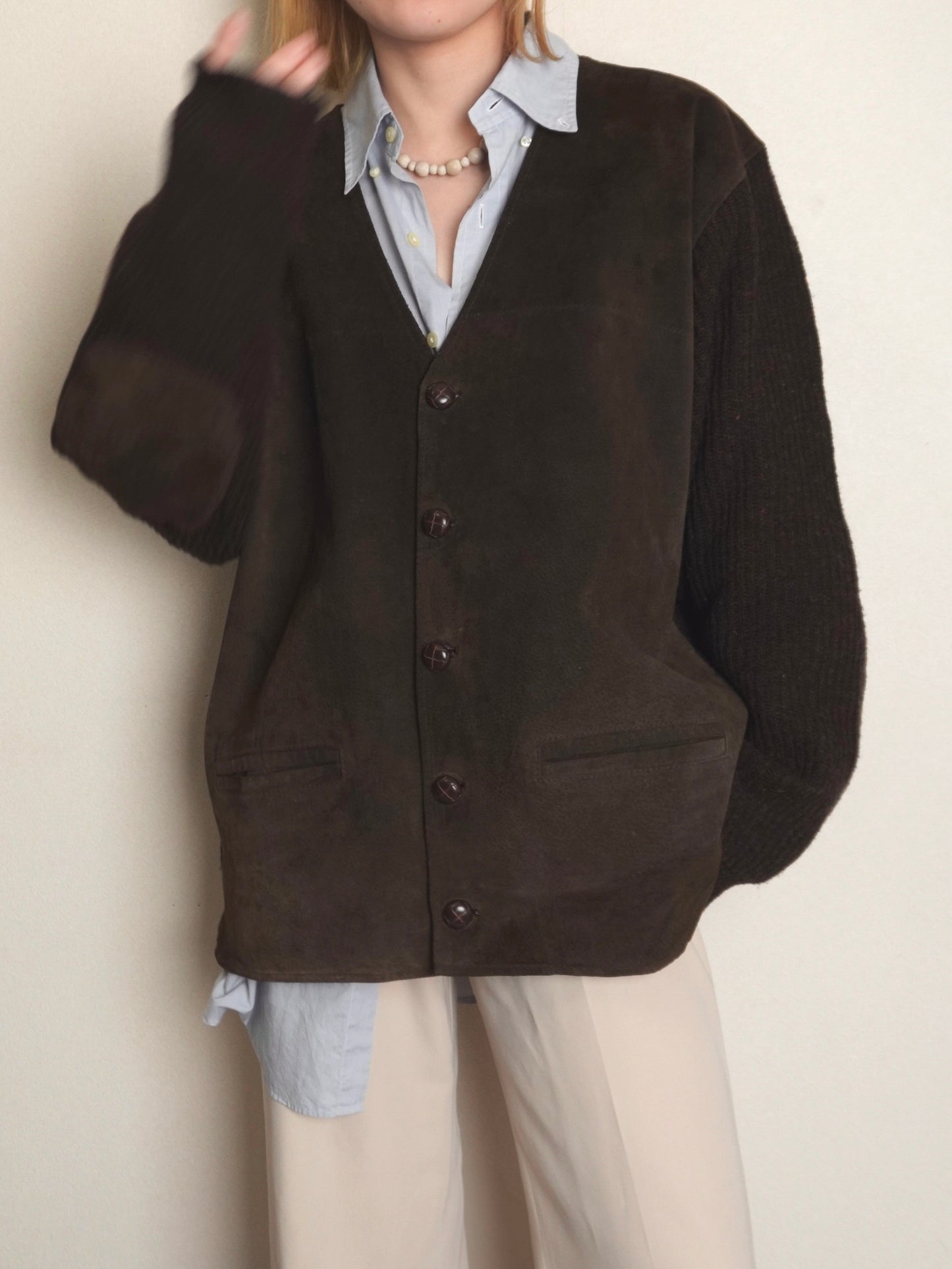 Suede Knit Docking Cardigan