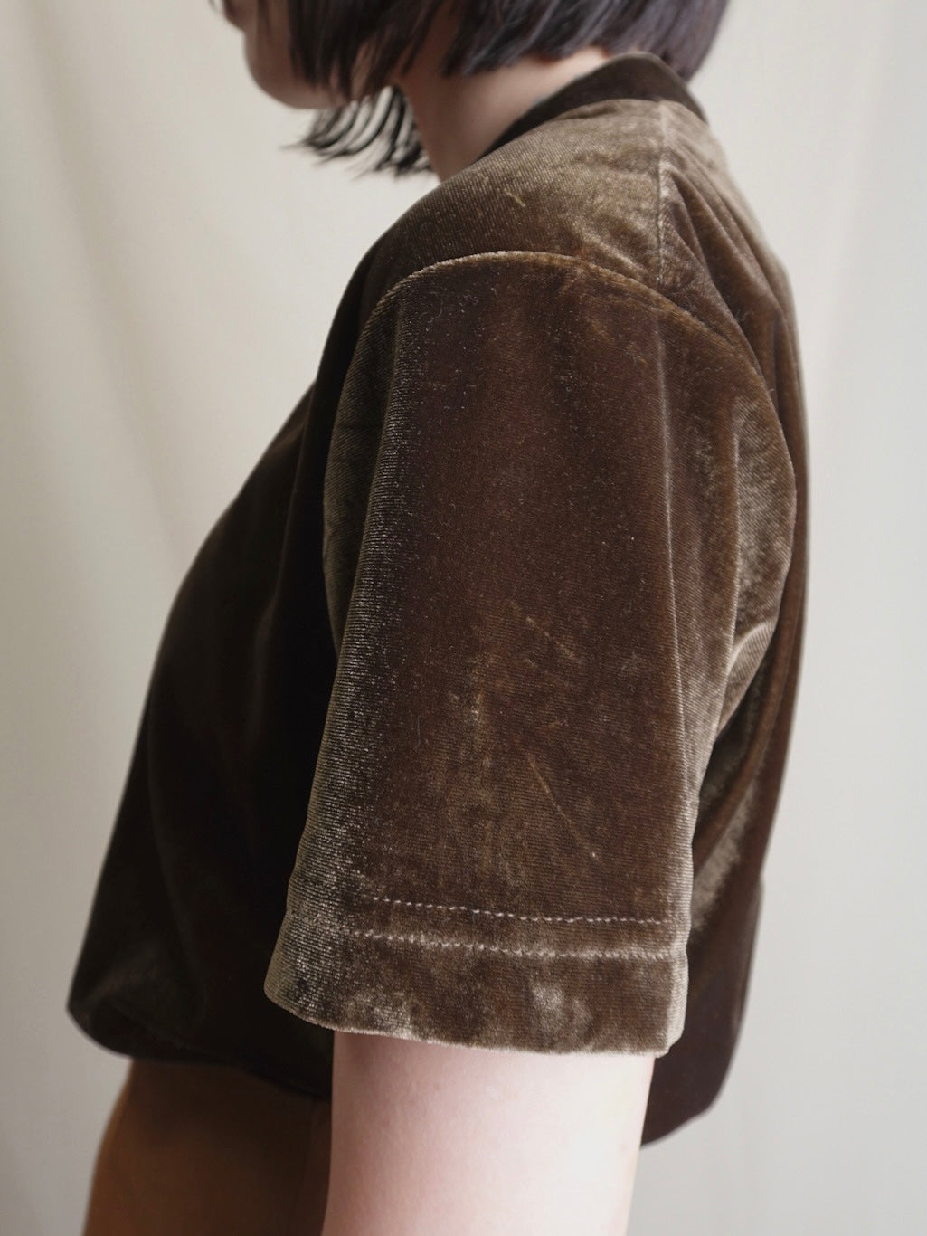 Half sleeve Velours Tops - Brown