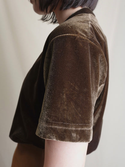 Half sleeve Velours Tops - Brown