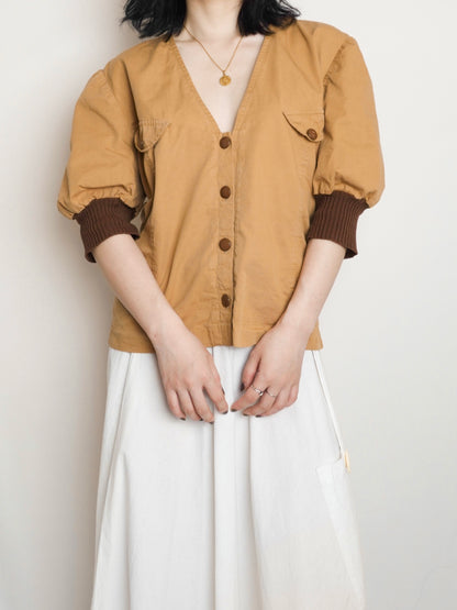 Puff Sleeve V-Neck Tops