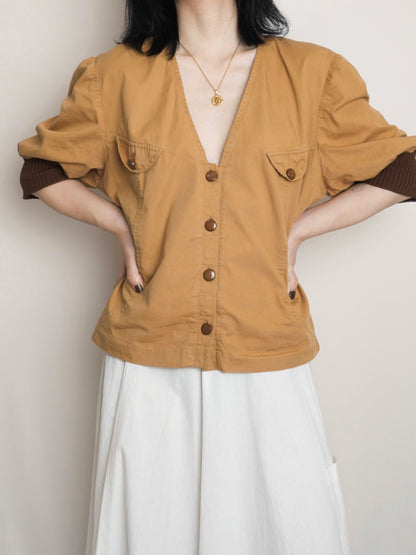 Puff Sleeve V-Neck Tops