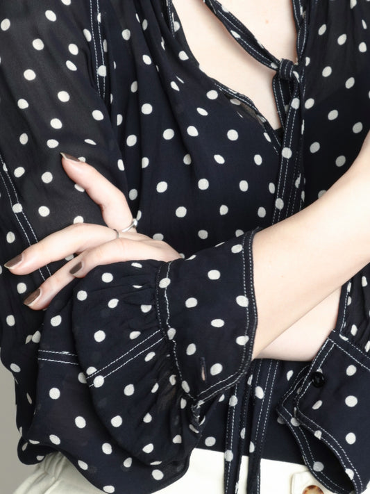 "POLO PALPH LAUREN" Dots Tie Blouse