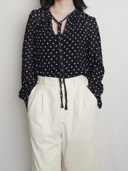 "POLO PALPH LAUREN" Dots Tie Blouse
