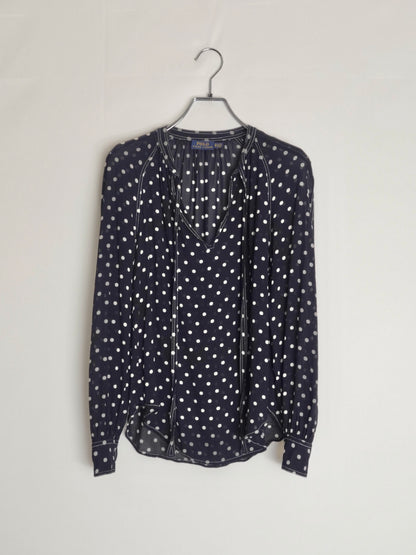 "POLO PALPH LAUREN" Dots Tie Blouse