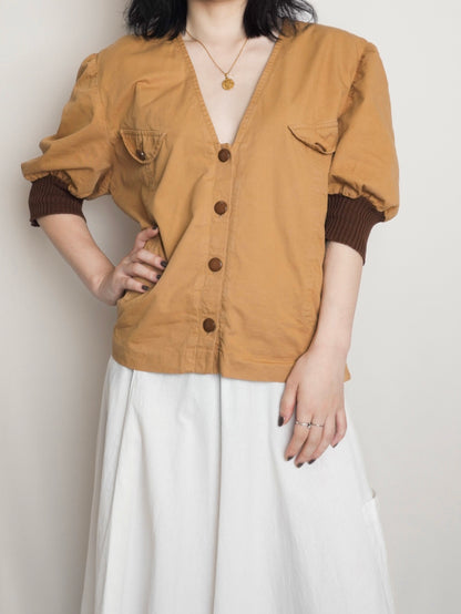 Puff Sleeve V-Neck Tops